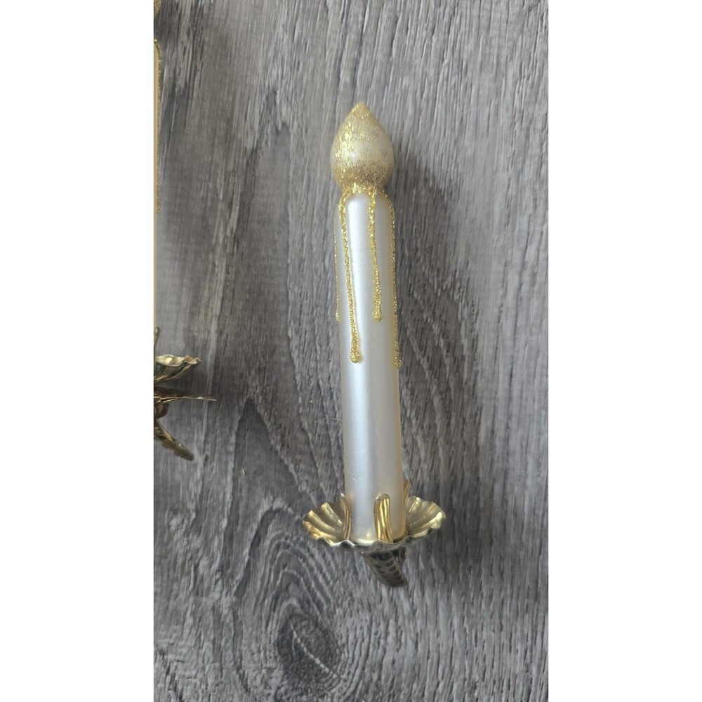Vintage 4 Glass Candle Shape Clip On With Gold Glitter Christmas Ornaments - Picture 4 of 7